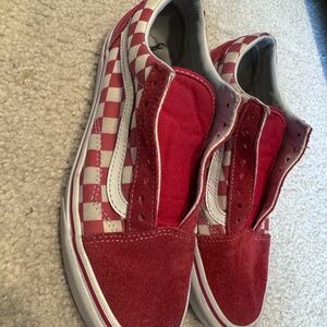 Mens Vans Size 7- Old Skool Red White Checkerboard Very Nice Womens 8.5
